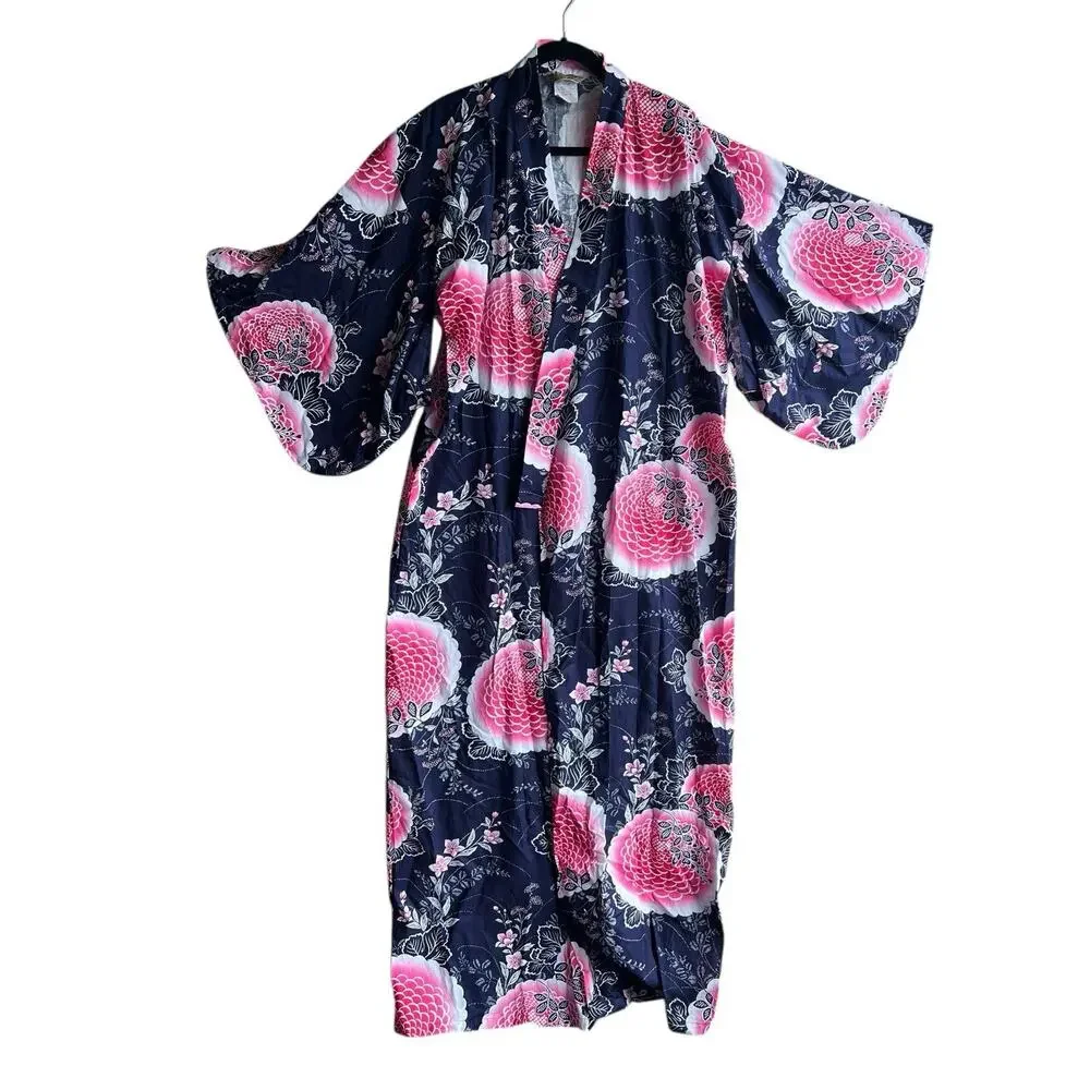 Japanese Yukata Women's 100% Cotton Peony and Chrysanthemum XL (61) KYOTO SEN'I - Picture 9 of 13